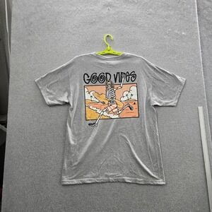 Call Your Mother Men Shirt L Gray Graphic Skeleton Surfer Logo Good Vibes